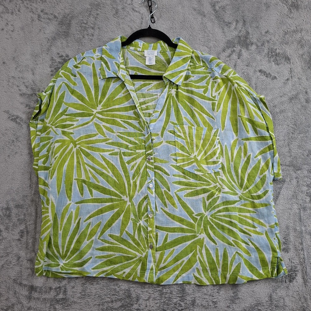 Sigrid Olsen Women's 100% Linen Tropical Leaf Print Hawaiian Resort Tunic Top XL